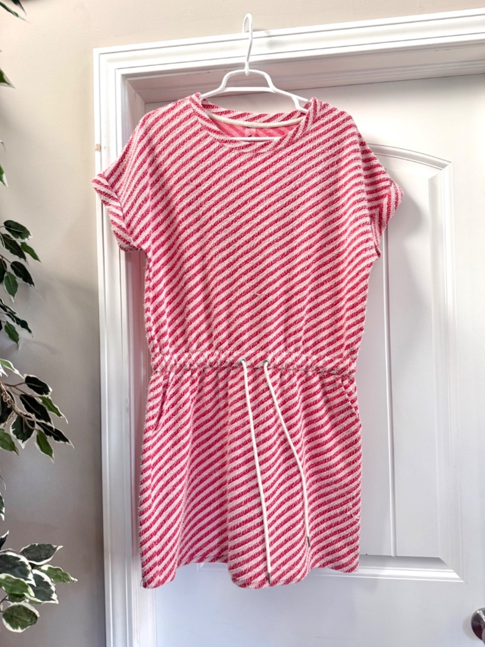 Lou & Grey Red White Stripe Tie Waist Knit Dress Size Large
